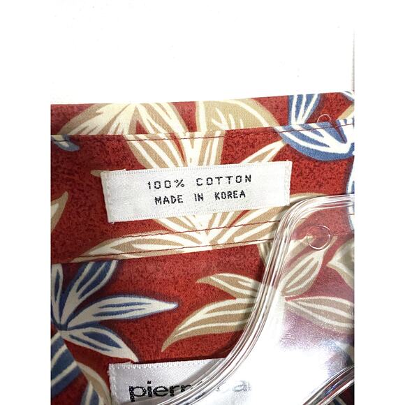 Pierre Cardin Hawaiian Tropical Floral Red Tan Blue Button Down Shirt Mens L - Picture 4 of 4